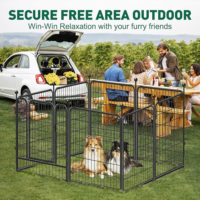 Dog Playpen Outdoor, 8 Panels 40" High Heavy Duty Metal Dog Pen, Pet Fence for Large/Medium/Small Dogs, with Doors Foldable Metal Dog Fence Exercise Pen for RV, Camping, Yard