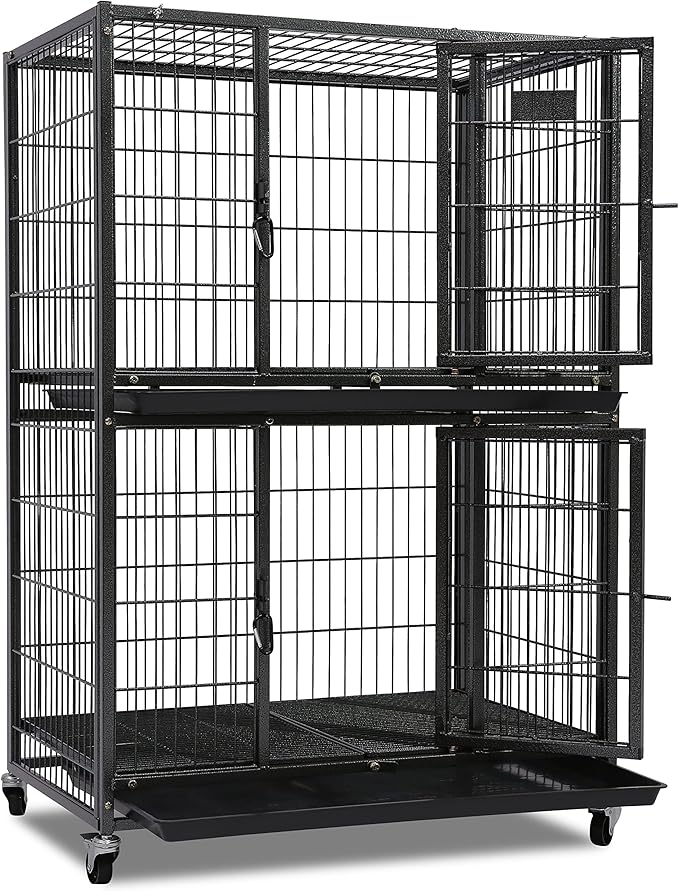 Homey Pet 31 Inch Two Tiers Heavy Duty Dog Crate Cage Kennel with Four Lockable Wheels, Removable Tray, Escape Proof Wire Drop Dog Crates for Small Dogs