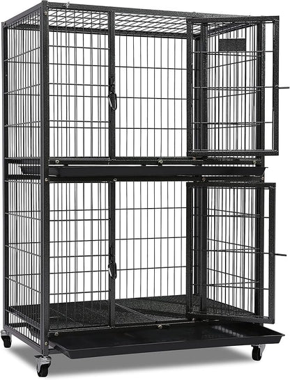 Homey Pet 31 Inch Two Tiers Heavy Duty Dog Crate Cage Kennel with Four Lockable Wheels, Removable Tray, Escape Proof Wire Drop Dog Crates for Small Dogs