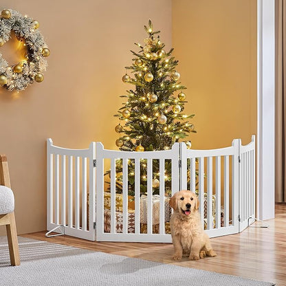 Yaheetech 24" H Freestanding Pet Gate for Dogs Wooden Dog Gates for Hallway, Doorway Collapsible Indoor Pet Fence with Support Feet Stair Barrier 4 Panels Fence White