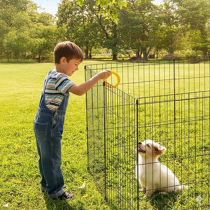 Dog Playpen - Foldable Metal Exercise Puppy Play Pen with 8 24x30in Panels - Indoor/Outdoor Pen with Door for Dogs, Cats or Small Animals by PETMAKER