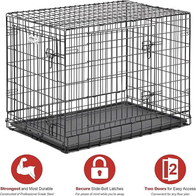 MidWest Homes for Pets Ultima Pro Heavy-Duty 36-Inch Dog Crate, Ultra-Strong Steel Double Door Pet Cage for Medium to Large Breeds, Accessories Included