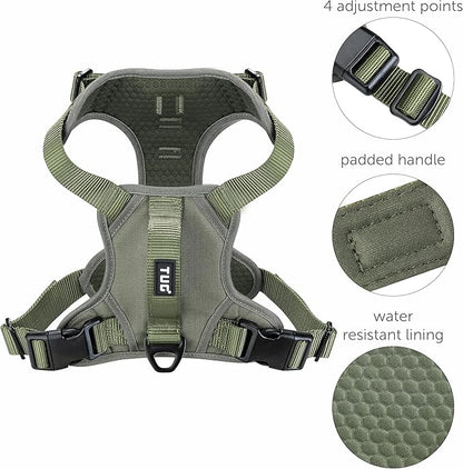 TUG Dog Harness with 2 Leash Connection Points | Adjustable, Padded, Lightweight | Handle on Back | No-Pull Front Clip (XL, Green)