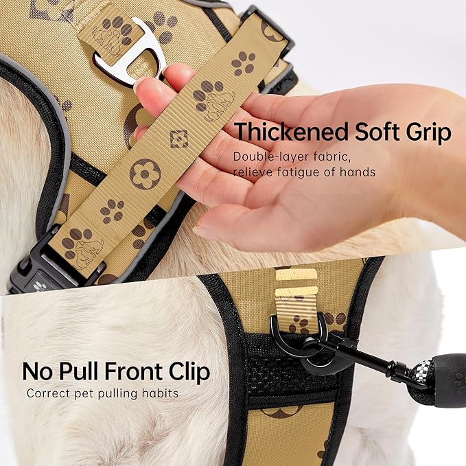 NESTROAD No Pull Dog Harness,Adjustable Oxford Dog Vest Harness with Leash,Reflective No-Choke Pet Harness with Easy Control Soft Handle for Medium Dogs(Medium,Light Brown)