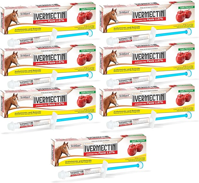 Horse Ivermectin Paste 1.87% – Apple Flavored Oral Horse Dewormer Syringe – 6.08g Tube Treats Horses Up to 1250 LB [Pack-7]