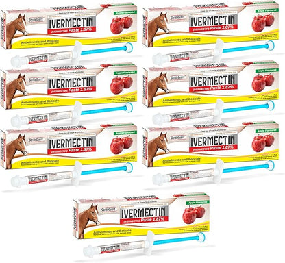 Horse Ivermectin Paste 1.87% – Apple Flavored Oral Horse Dewormer Syringe – 6.08g Tube Treats Horses Up to 1250 LB [Pack-7]