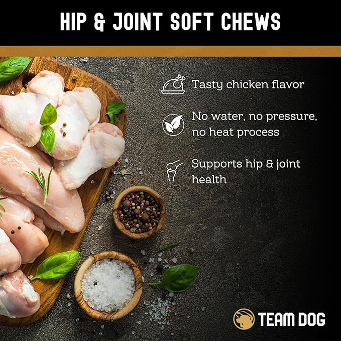 TEAM DOG Hip and Joint Chews for Dogs | Arthritis & Joint Support Supplements for Dogs | MSM, Chondroitin & Glucosamine | Small, Medium & Large Breed | Chicken, Duck & Pea Flavor | 120 Count