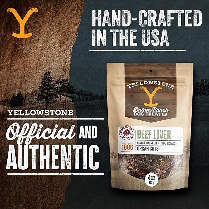 Yellowstone Limited Ingredient Dog Treats Beef Liver - Healthy Dog Treats Made in USA - Air Dried Beef Collagen Dog Jerky Treats - Crunchy & Chewy Dog Treats - Beef Dog Treats Jerky - 4 oz