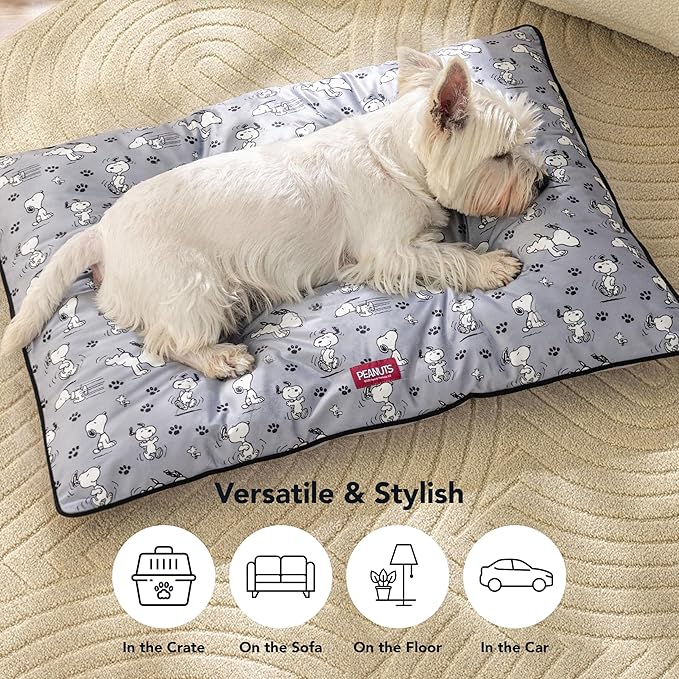Berkshire Peanuts® Square Dog Bed, Suedemink Fleece Pet Mat with Waterproof & Non-Slip Bottom, Soft Plush Dog Mat for Crate, Couch, or Floor, Machine Washable(Poses & Paws Chateau Grey, Medium)