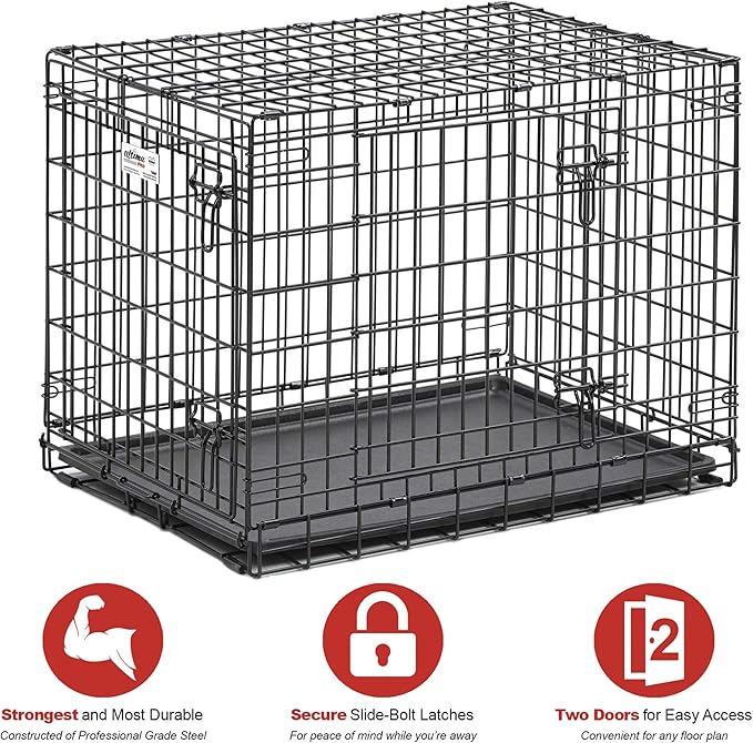 MidWest Homes for Pets Ultima Pro Heavy-Duty 30-Inch Dog Crate, Ultra-Strong Steel Double Door Pet Cage for Medium-Sized Breeds, Accessories Included