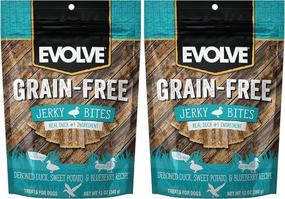 Evolve Grain Free Duck, Pea and Blueberry Jerky Bites Dog Treats (Pack of 2)