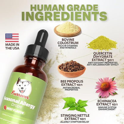 Dog Allergy Relief Drops - Support Your Pets Immune System During Seasonal Allergies - for Itching, Scratching, and Licking - Allergy Aid for Dogs & Cats - Beef Flavored - 2oz