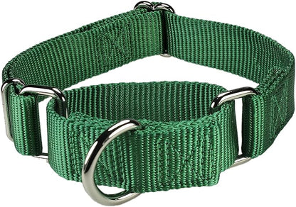 Mikivery Martingale Dog Collar Nylon Adjustable and Safety Training Colourful Comfortable Metal Buckle Pet Collars for Small Medium and Large Dogs(Dark Green,L)