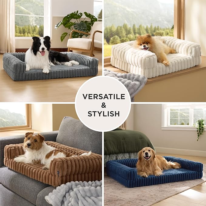 Bedsure ComfyFleece™ Orthopedic Dog Bed for Small Dogs, Waterproof Memory Foam Small Pet Beds with Sides, Non-Slip Bottom and Egg-Crate Foam Medium Dog Couch Sofa with Washable Corduroy Cover, Cream