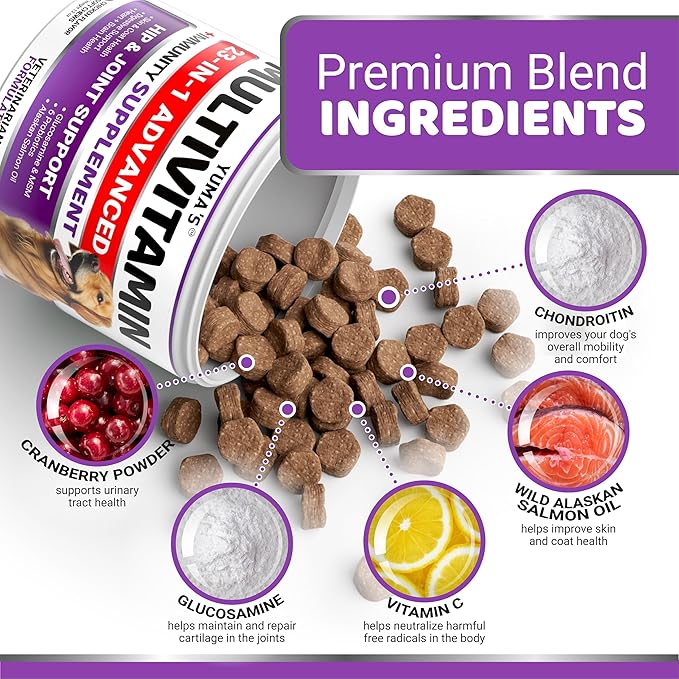 Dog Vitamins and Supplements - 170 Treats - Dog Multivitamin Chewable with Glucosamine - Senior & Puppy Multivitamin for Dogs - Hip & Joint Support - Immune Health, Skin, Heart, Digestion, Probiotics