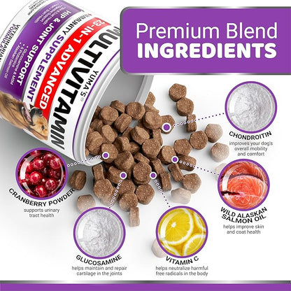 Dog Vitamins and Supplements - 170 Treats - Dog Multivitamin Chewable with Glucosamine - Senior & Puppy Multivitamin for Dogs - Hip & Joint Support - Immune Health, Skin, Heart, Digestion, Probiotics