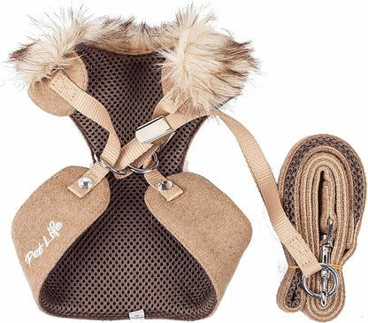 Pet Life ® Luxe 'Furracious' Mesh Reversed 2-in-1 Adjustable Chest Pet Dog Harness and Leash with Removable Fur Collar