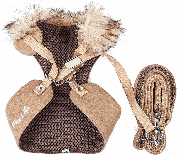 Pet Life ® Luxe 'Furracious' Mesh Reversed 2-in-1 Adjustable Chest Pet Dog Harness and Leash with Removable Fur Collar