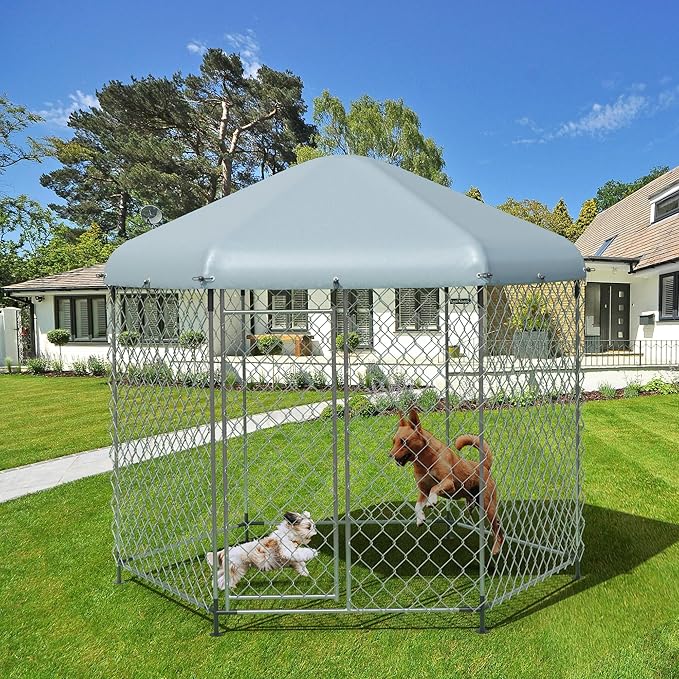 Kennel for Large Dogs,6.9'L x 6.9'W x 7.5'H Outdoor Dog Fence for Yard,Dog House Outside for Big Dog Run,Dog Enclosure with Roof