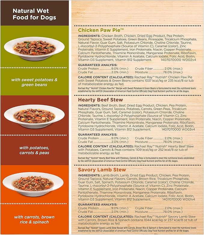 Nutrish Rachael Ray Premium Natural Wet Dog Food, Savory Favorites Variety Pack, 8 Ounce Tub (Pack of 6)