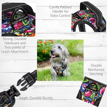 Lucky Love Dog No Pull Dog Harness, Adjustable and Easy to Walk, Cute Patterned Harness for SmallMale & Female Dogs - Blackbird, Small
