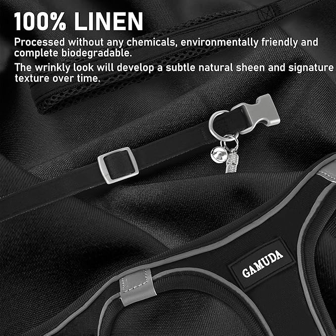GAMUDA Small Dog Harness Collar and Leash Set, Step in No Chock No Pull Linen Fabric Soft Mesh Dog Vest Harnesses Reflective for Dogs Puppy Cats Kitten Rabbit (Black, XS)