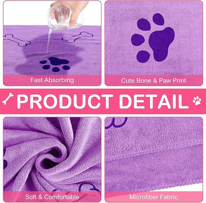Chumia 8 Pcs Dog Towels for Drying Dogs Cats Pet Towels Bulk Puppy Microfiber Fast Drying Paw Bath Bathing Supplies Absorbent for Medium Pets(18 x 28 Inch,Dog Paw and Bone,Sweet Color)