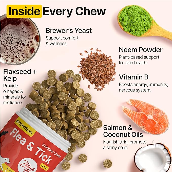 Flea and Tick Prevention for Dogs Chewable – Natural Flea Pills for Dogs, All Breeds & Ages, Chicken Flavor – Dog Flea and Tick Treatment Chewable Supplement – 1 Pack, 170 Count, Made in USA