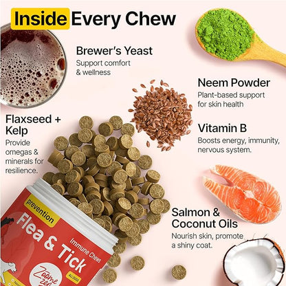 Flea and Tick Prevention for Dogs Chewable – Natural Flea Pills for Dogs, All Breeds & Ages, Chicken Flavor – Dog Flea and Tick Treatment Chewable Supplement – 1 Pack, 170 Count, Made in USA