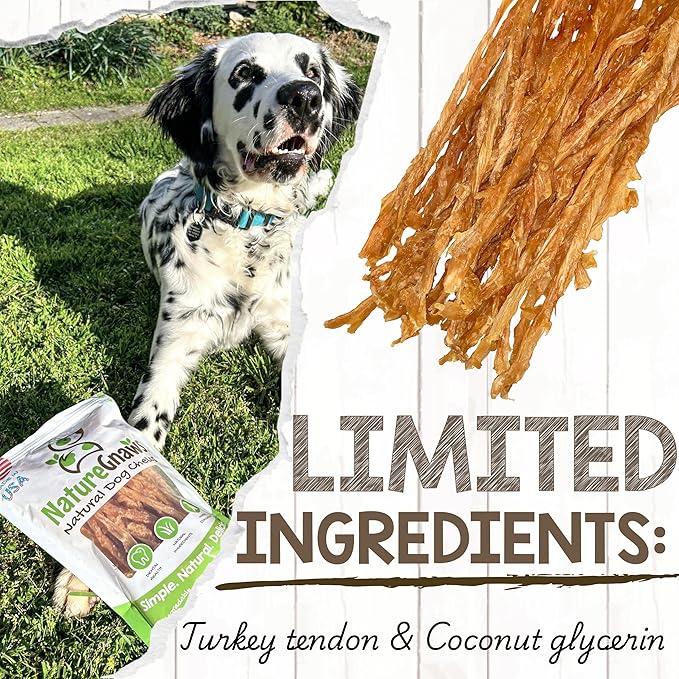 Nature Gnaws USA Turkey Tendons for Dogs (4oz) - Delicious Grain Free Reward Snack for Small, Medium & Large Breeds - Premium Natural Dog Chew Treats