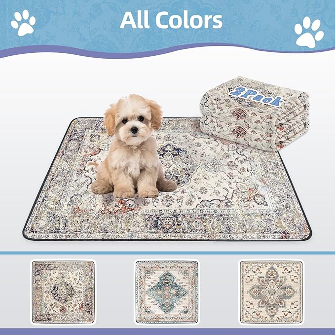 SCLOSE Washable Pee Pads for Dogs Large 2 Pack, 48" x 48" Reusable Puppy Pads Waterproof Dog Rugs, Super Absorbent, Leakproof, Dog Crate Pad, Playpen Mat, Whelping Pads, Vintage Medallion