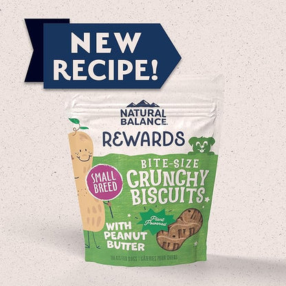 Natural Balance Limited Ingredient Rewards Crunchy Biscuits, Bite-Size Vegetarian Dog Treats for Small-Breed Adult Dogs, Peanut Butter Recipe, 8 Ounce (Pack of 2)