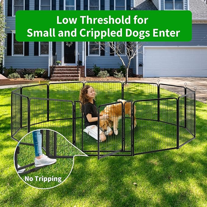 Kfvigoho Dog Playpen Outdoor Extra Wide 16 Piece Panels Heavy Duty Dog Fence 32" Height Anti-Rust with Doors Portable for RV Camping Yard, Total 42FT, 140 Sq.ft, Snowy Black