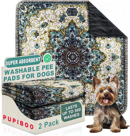 PUPIBOO Washable Pee Pads for Dogs and Cats - 2 Pack- 54x 54 -Super Absorbent Reusable Puppy Training Pads - 100% Waterproof, Leak-Proof & Non-Slip Whelping Pads for Pet Housebreaking