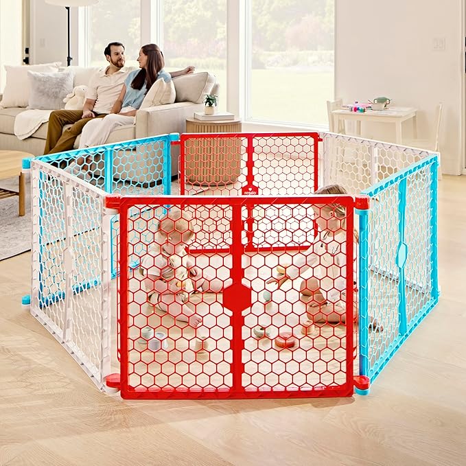 Regalo Safety 192-Inch Super Wide Baby Gate and Play Yard, 2-in-1 Convertible Plastic Baby Gate, Extra Wide Safety Barrier, Hardware Mounted, Adjustable Panels for Openings, Ages 6–24 Months