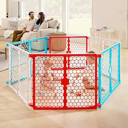 Regalo Safety 192-Inch Super Wide Baby Gate and Play Yard, 2-in-1 Convertible Plastic Baby Gate, Extra Wide Safety Barrier, Hardware Mounted, Adjustable Panels for Openings, Ages 6–24 Months
