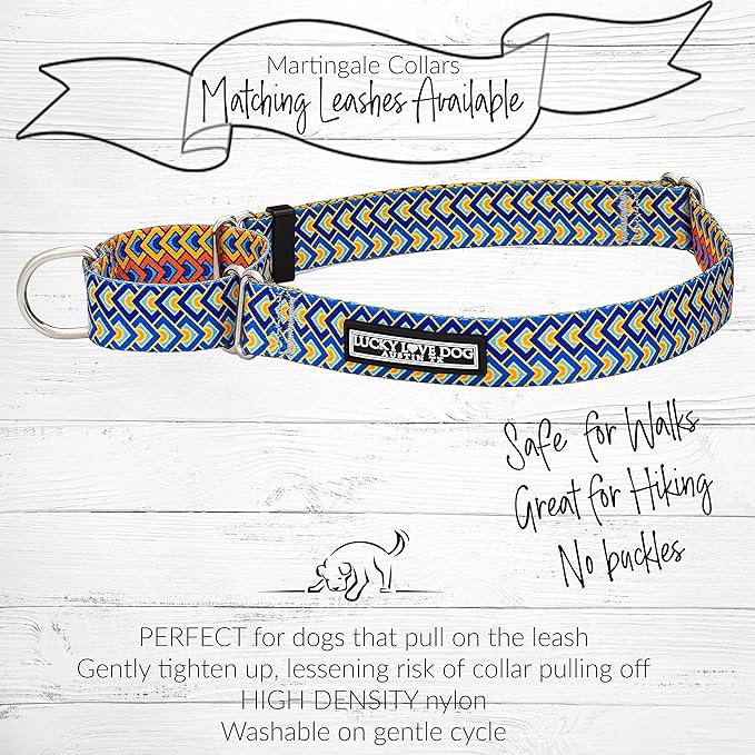 Lucky Love Dog Martingale Dog Collar - Adjustable, No-Slip, Durable, & Soft Webbing Collar for Male and Female Dogs Ideal for Training & Walking - Murphy, Medium