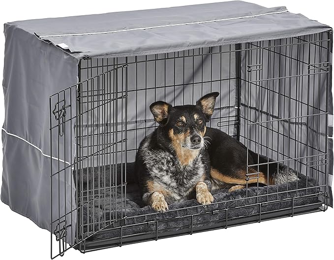 MidWest Homes for Pets Double Door 36-inch Dog Crate Kit, Bundle Includes a Two-Door Cage, Matching Gray Bed and Crate Cover, For Medium to Large Sized Breeds