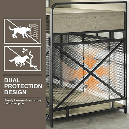 Fulhope Dog Crate Furniture, 48" Heavy Duty Wooden Dog Crate End Table, XL Dog Kennel Furniture Large Breed, Decorative Dog Kennel Indoor with 3 Drawers & Steel Tubes 48" L x28 W x36 H (Grey)