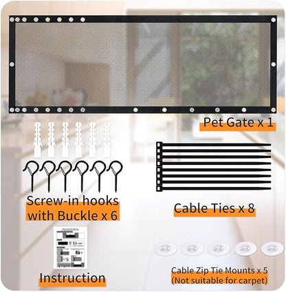 NWK Magic Dog Gate for Stairs Pet Gate for The House Providing a Safe Enclosure for Pets to Play and Rest, 6 Hooks Design (120'' X 30'')