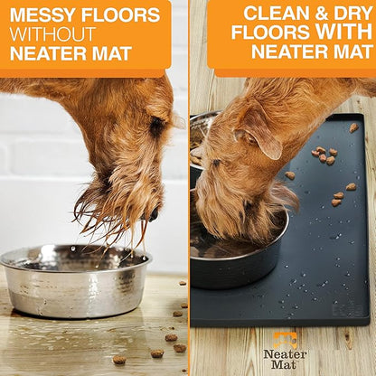 Neater Pet Brands Neater Mat Cat & Dog Food Mat, Waterproof & BPA-Free Silicone Placemat with Raised Edge for Under Food and Water Bowls, 16" x 10", Midnight Black