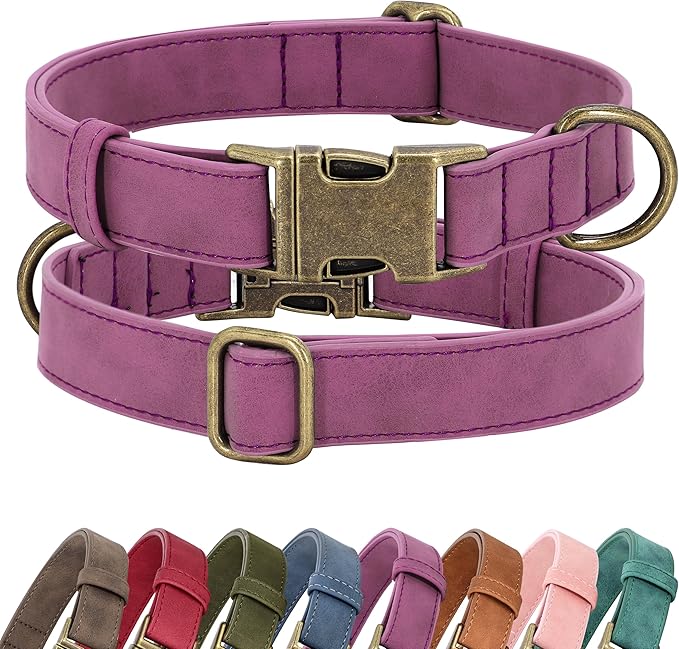 Didog Soft PU Leather Dog Collar, Stylish Quick Released Dog Collars for Large Dogs, Easy Clean Adjustable Pet Collar for Daily Walking, Purple, XL Fit 20-26" Neck