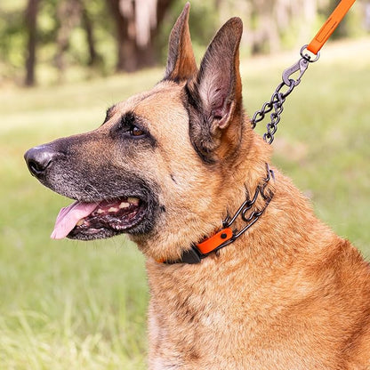 Herm Sprenger Black Stainless Steel Dog Collar with Quick Release ClicLock Buckle O-Ring Biothane Insert Training Collar Made in Germany (Hunter Orange, 25in x 4.0mm(Neck Size up to21-22in))