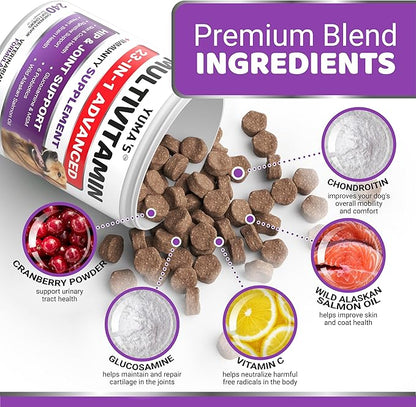 Dog Vitamins and Supplements - 240 Treats - Dog Multivitamin Chewable with Glucosamine - Senior & Puppy Multivitamin for Dogs - Hip & Joint Support - Immune Health, Skin, Heart, Digestion, Probiotics