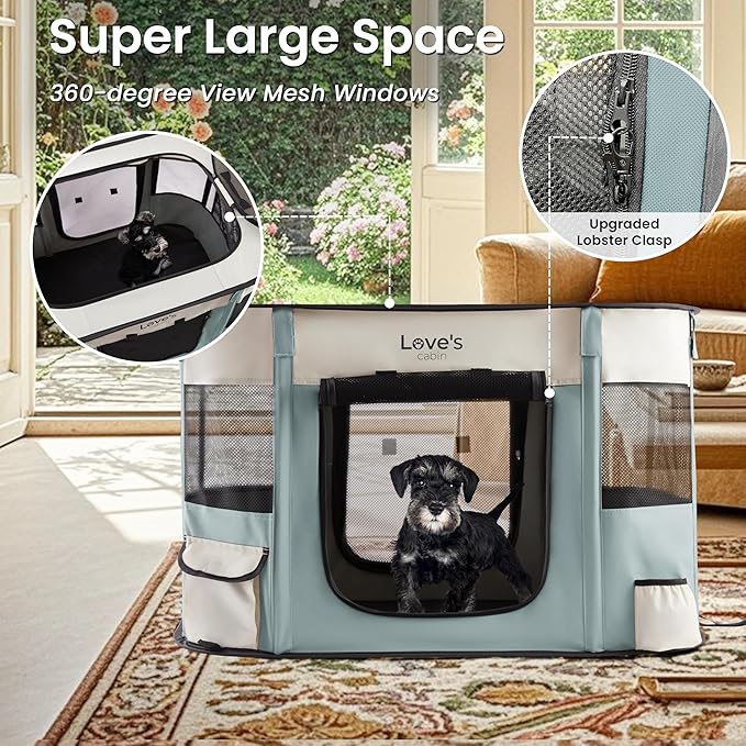 Love's cabin Pet Puppy Dog Playpen, Large Dog Tent Crates Cage Indoor/Outdoor, Portable Exercise Playpen for Cat, Foldable Pop Up Dog Kennel Playpen with Carring Case (L, Gray Green)