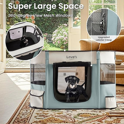 Love's cabin Pet Puppy Dog Playpen, Large Dog Tent Crates Cage Indoor/Outdoor, Portable Exercise Playpen for Cat, Foldable Pop Up Dog Kennel Playpen with Carring Case (L, Gray Green)