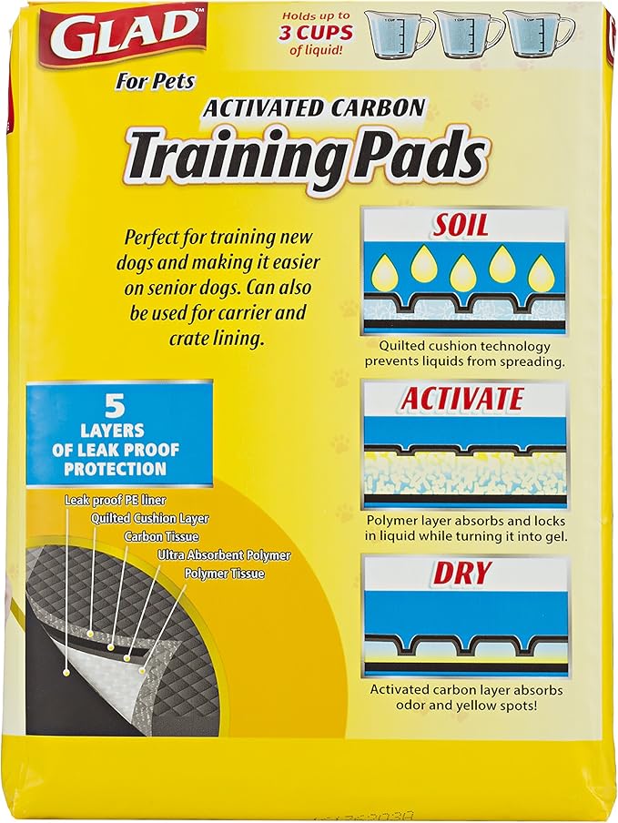 Glad for Pets Black Charcoal Puppy Pads, All-in-One | Puppy Potty Training Pads that Absorb & NEUTRALIZE Urine Instantly | New & Improved Quality Puppy Pee Pads, 14 Count (Pack of 2)