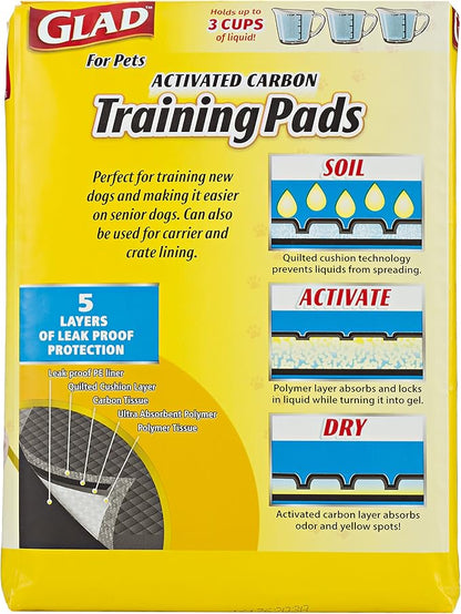 Glad for Pets Black Charcoal Puppy Pads, All-in-One | Puppy Potty Training Pads that Absorb & NEUTRALIZE Urine Instantly | New & Improved Quality Puppy Pee Pads, 14 Count (Pack of 2)