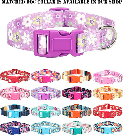 Moonpet Step in Dog Harness Leash Set- All Weather Reflective No-Pull Floral Pattern Padded Mesh Vest Harness for Cats Puppy Extra-Small Small Medium Large Dogs - Purple Flower - XL