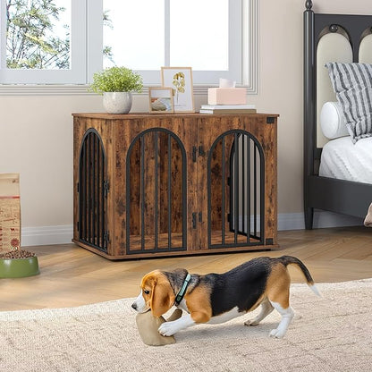 Hzuaneri 31.5'' Wooden Dog Crate Furniture, Indoor Dog Kennel Dogs Cage for Small/Medium Dogs, Heavy Duty Dog Crates Decorative Pet House End Side Table TV Stand, Rustic Brown DFC85101B
